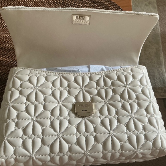 KATE SPADE Bloom Large Quilted Leather Shoulder Bag In Ivory - Picture 10 of 11